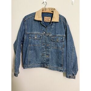Vtg Timberland Jacket Mens Sz M Blue Denim Weathergear Leather Collar Retro